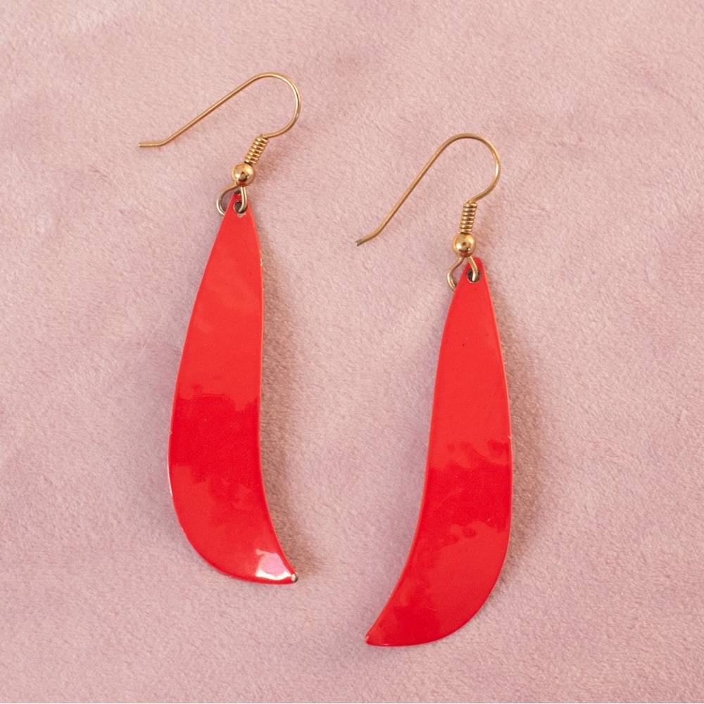 Vintage 80s Red Metal Dangle Earrings